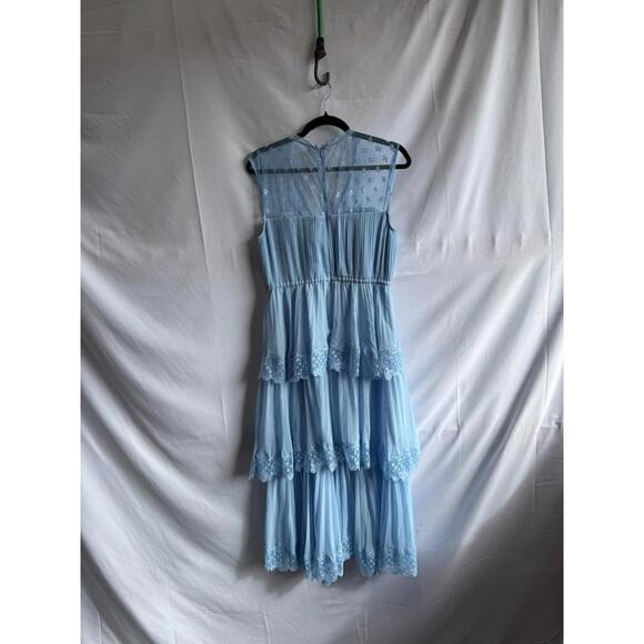 Self-Portrait Blue Tiered Midi Dress Size 8 with Fabric Pull - Picture 5 of 8